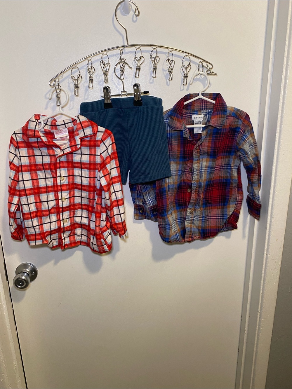 Carter's Red and Blue Plaid Button-Down Toddler shirt with Pj Wondershop, Short